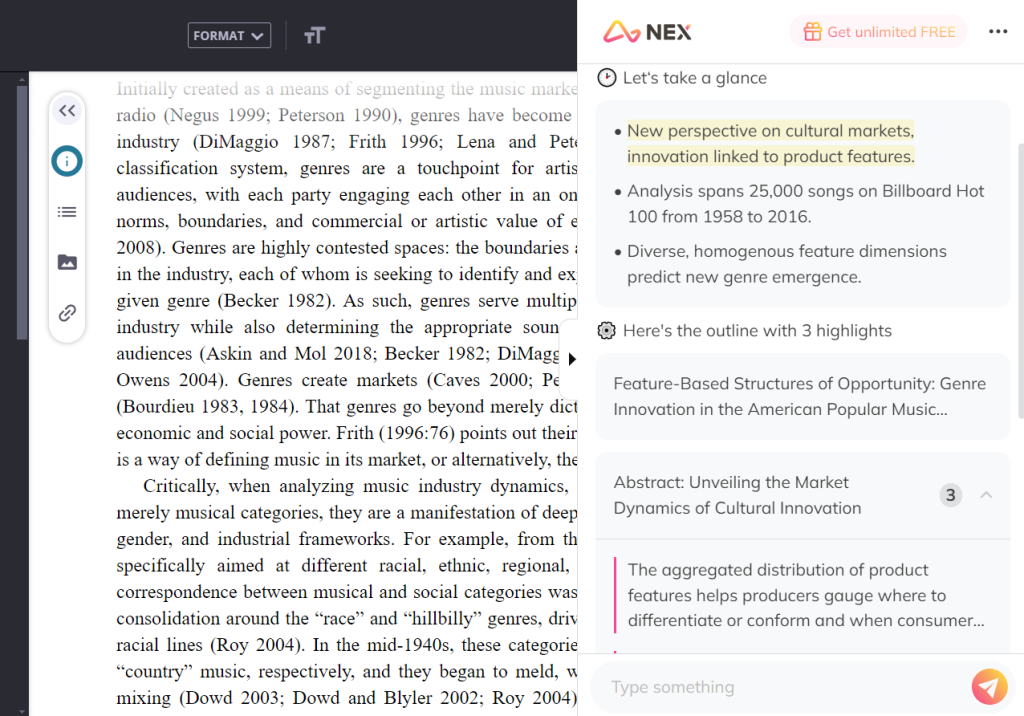 Nex analyzes the content of the PDF